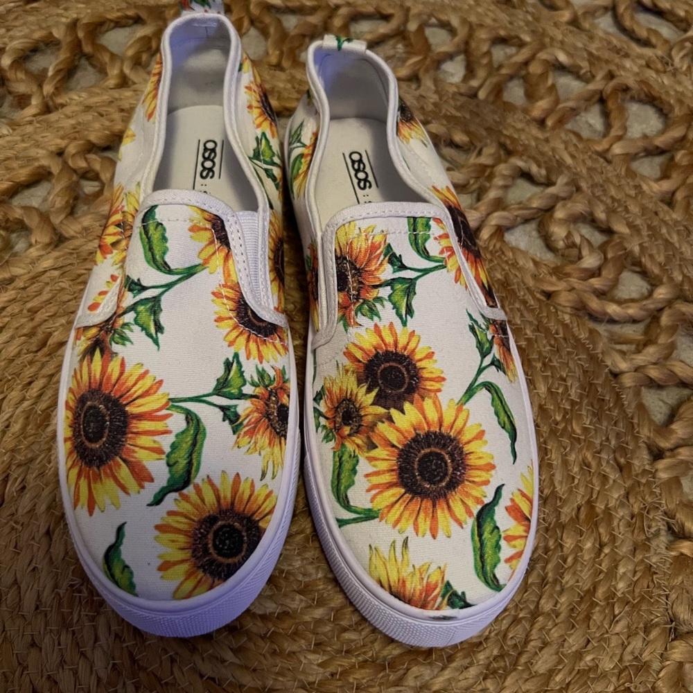 Sunflower print asos canvas slip ons